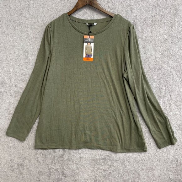 NEW Well Worn Women's XXL Olive Green Long Sleeve Knit Top Lightweight Stretch - Picture 1 of 7